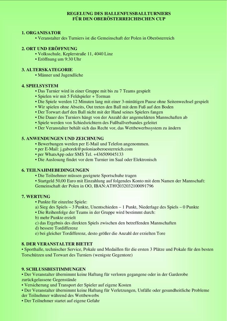 regelung des hallenfussballturniers