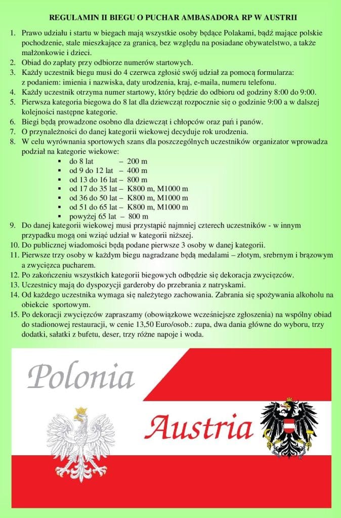 Reglement des 2. Laufs zum polnischen Botschafterpokal in Österreich